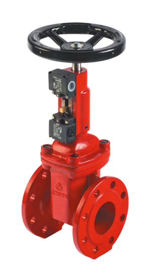 Задвижка фланцевая (короткая) клиновая GROSS DN 65 PN16, чугун GGG50, красная для пожаротушения c 2мя конц. выкл., штурвал
