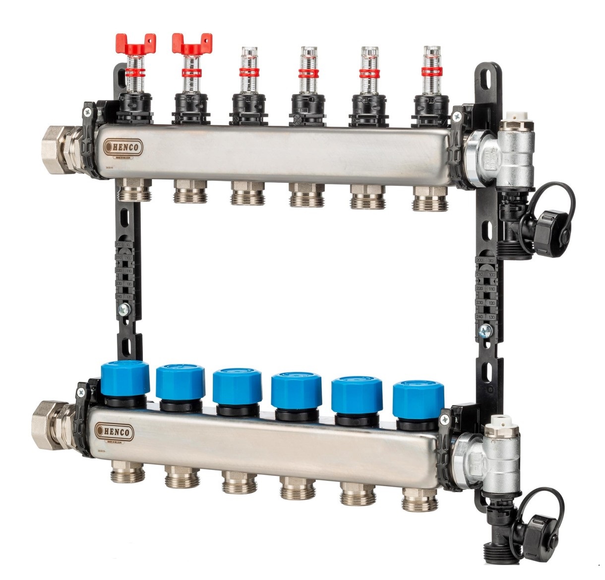 Коллектор Henco UFH-MDSS 1"х3/4" 4 вых. c термостат. клапанами с расходомерами сталь нерж. купить с доставкой по РФ