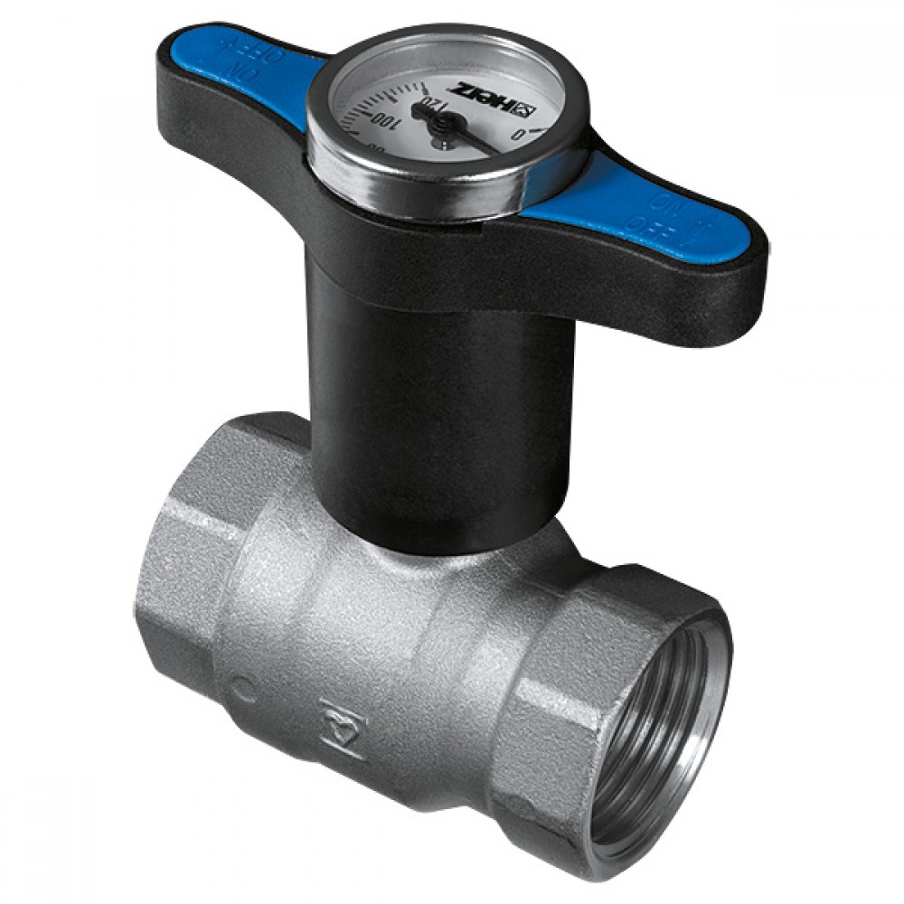 Кран шаровой Herz MODUL ВР-ВР 1/2" PN25 с термометром , ручка синяя никель
