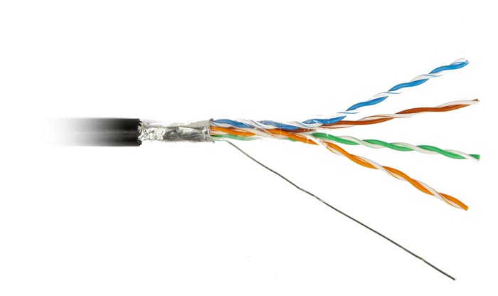 Кабель витая пара Hyperline FUTP4-C5E-S24-OUT-PE-BK-500 F/UTP кат.5E 4х2х24AWG solid PE Outdoor  черн. (м) купить с доставкой по РФ