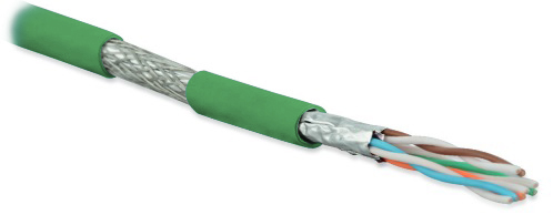 Кабель витая пара Hyperline SFTP4-C6A-S23-IN-LSZH-GN-500 (500 м) одножильный (solid), каждая пара в фольге, общий экран - медная оплетка, для внутренней прокладки, нг(A)-HF, –20°C – +60°C, купить с доставкой по РФ