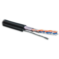 Hyperline FUTP2-C5-S24-SW-OUT-PE-BK-500 (FTP2-C5E-SOLID-SW-OUTDOOR-40) (500 м) Кабель витая пара, экранированная F/UTP, категория 5, 2 пары (24 AWG), одножильный, экран - фольга, с металлическим тросом, внешний, PE, -40°C–+60°C, черный купить с доставкой по РФ