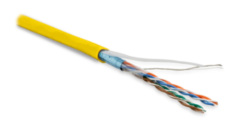 Hyperline FUTP4-C5E-P26-IN-LSZH-YL-100 (100 м) Кабель витая пара, экранированная F/UTP, категория 5e, 4 пары (26 AWG), многожильный (patch), экран - фольга, LSZH, нг(А)-HF, –20°C – +75°C, желтый купить с доставкой по РФ