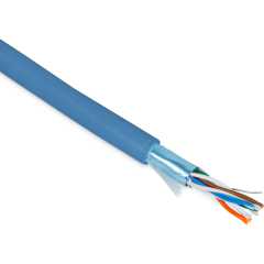 Hyperline FUTP4-C5E-P26-IN-PVC-BL-100 (100 м) Кабель витая пара, экранированная F/UTP, категории 5e, 4 пары (26 AWG), многожильный (patch), экран - фольга, PVC, –20°C – +75°C, синий купить с доставкой по РФ