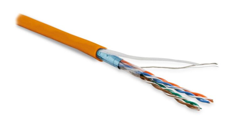 Hyperline FUTP4-C5E-P26-IN-PVC-OR-100 (100 м) Кабель витая пара, экранированная F/UTP, категории 5e, 4 пары (26 AWG), многожильный (patch), экран - фольга, PVC, –20°C – +75°C, оранжевый купить с доставкой по РФ