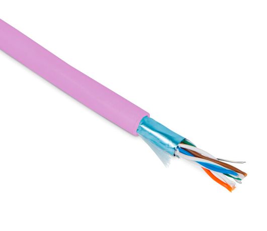 Hyperline FUTP4-C5E-P26-IN-PVC-PK-305 (305 м) Кабель витая пара, экранированная F/UTP, категории 5e, 4 пары (26 AWG), многожильный (patch), экран - фольга, PVC, –20°C – +75°C, розовый купить с доставкой по РФ
