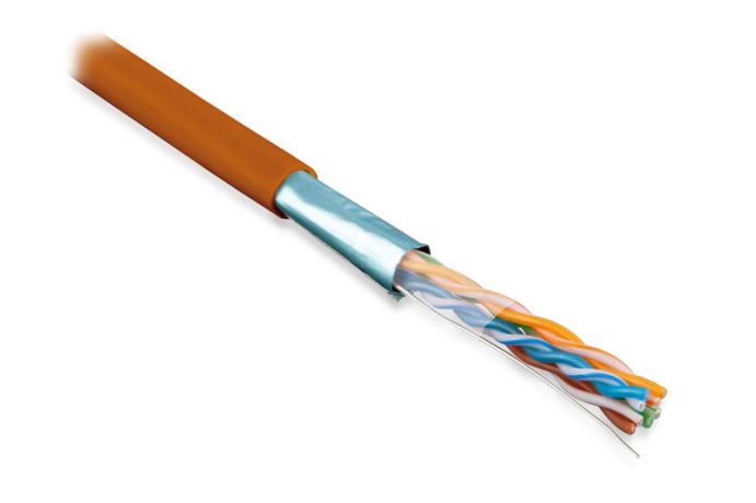 Hyperline FUTP4-C5E-S24-IN-LSZH-OR-305 (305 м) Кабель витая пара F/UTP, категория 5e, 4 пары (24 AWG), одножильный(solid), экран-фольга, LSZH, нг(А)-HF, –20°C – +75°C, оранжевый купить с доставкой по РФ