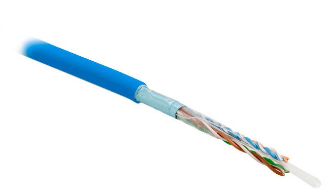 Hyperline FUTP4-C5E-S24-IN-PVC-BL-305 (305 м) Кабель витая пара, экранированная F/UTP, категория 5e, 4 пары (24 AWG), одножильный (solid), экран - фольга, PVC, –20°C – +75°C, синий купить с доставкой по РФ