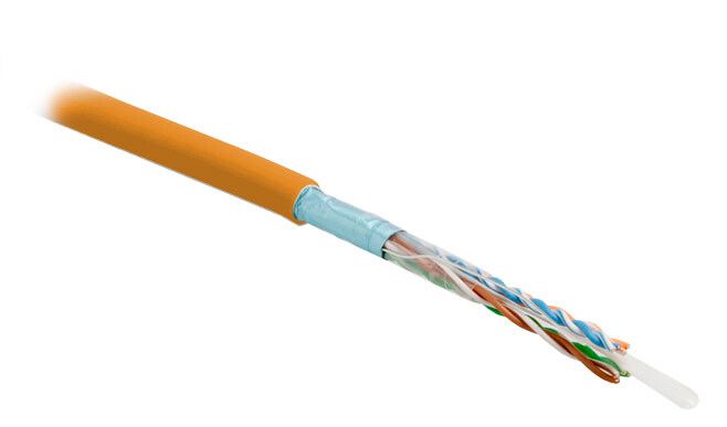 Hyperline FUTP4-C5E-S24-IN-PVC-OR-305 (305 м) Кабель витая пара, экранированная F/UTP, категория 5e, 4 пары (24 AWG), одножильный (solid), экран - фольга, PVC, –20°C – +75°C, оранжевый купить с доставкой по РФ