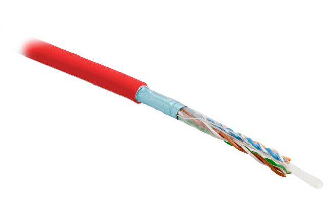 Hyperline FUTP4-C5E-S24-IN-PVC-RD-305 (305 м) Кабель витая пара, экранированная F/UTP, категория 5e, 4 пары (24 AWG), одножильный (solid), экран - фольга, PVC, –20°C – +75°C, красный купить с доставкой по РФ