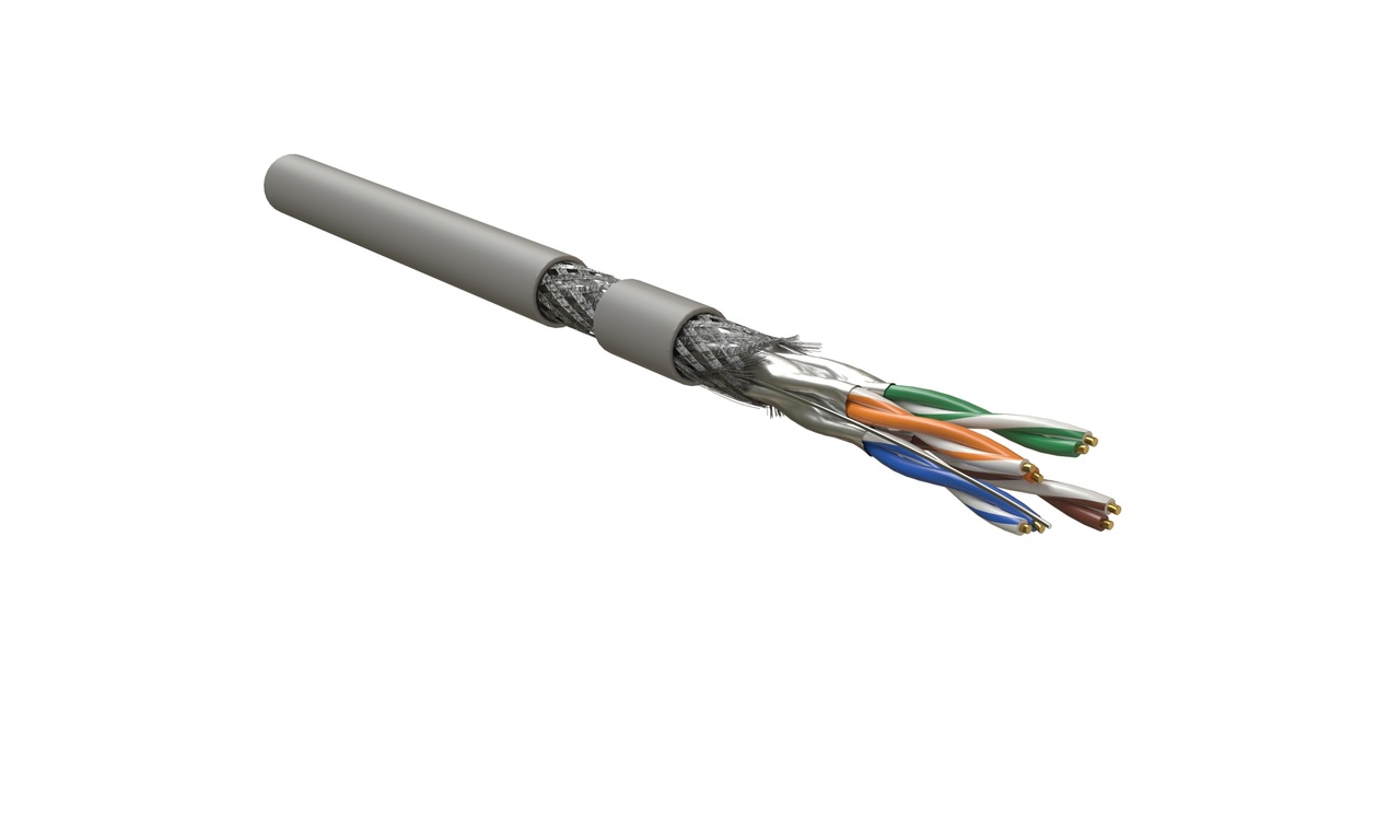 Кабель витая пара Hyperline SFTP4-C6A-S23-IN-LSZH-GY-500 (500 м) каждая пара в фольге, общий экран - медная оплетка, для внутренней прокладки, нг(A)-HF, –20°C – +60°C, серый купить с доставкой по РФ