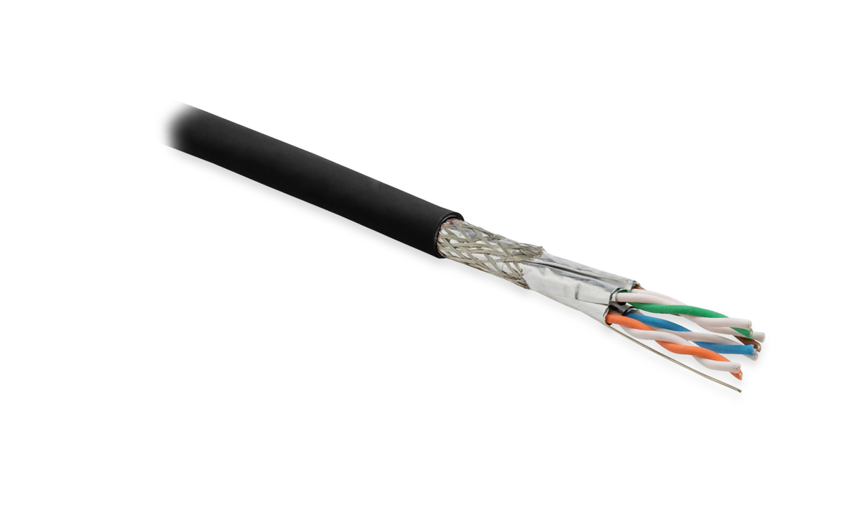 Кабель витая пара Hyperline SFTP4-C6A-S23-OUT-PE-BK-500 (500 м) одножильный (solid), каждая пара в фольге, общий экран - медная оплетка, для внешней прокладки, PE, черный купить с доставкой по РФ