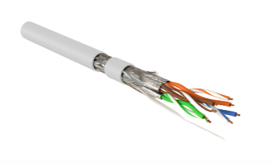 Кабель витая пара  Hyperline SFTP4-C7-S23-IN-LSZH-WH-500 (500 м)  одножильный (solid), LSZH (нг(А)-HF), белый купить с доставкой по РФ