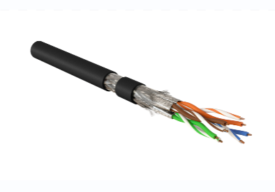 Кабель витая пара Hyperline SFTP4-C7-S23-OUT-PE-BK-500 (500 м)  одножильный (solid), каждая пара в фольге, общий экран - оплетка, PE, черный купить с доставкой по РФ