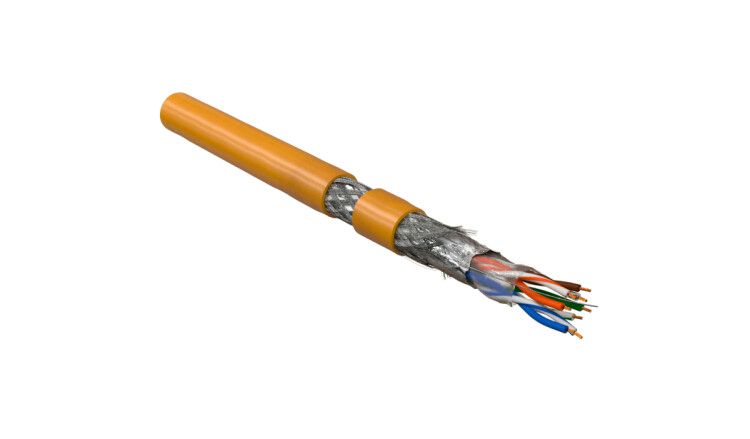 Hyperline SFUTP4-C5E-P26-IN-LSZH-OR-305 (305 м) Кабель витая пара, экранированная SF/UTP, категория 5e, 4 пары (26 AWG), многожильный (patch), экран-фольга+мед. оплетка, LSZH, –20°C–+75°C, оранжевый купить с доставкой по РФ