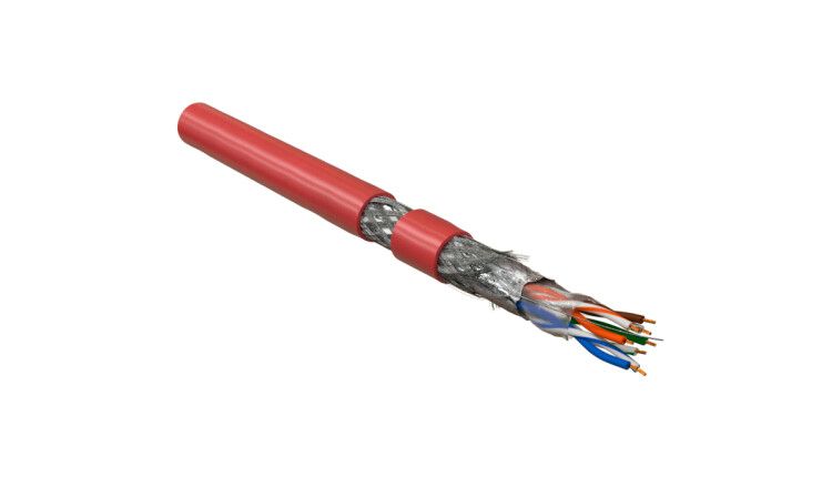 Hyperline SFUTP4-C5E-P26-IN-LSZH-RD-305 (305 м) Кабель витая пара, экранированная SF/UTP, категория 5e, 4 пары (26 AWG), многожильный (patch), экран-фольга+мед. оплетка, LSZH, –20°C–+75°C, красный купить с доставкой по РФ