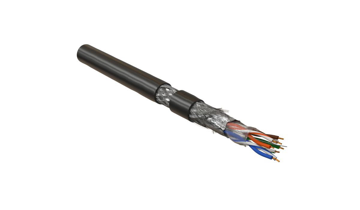 Hyperline SFUTP4-C5E-P26-IN-PVC-BK-305 (305 м) Кабель витая пара, экранированная SF/UTP, категория 5e, 4 пары (26 AWG), многожильный (patch), экран - фольга + медная оплетка, PVC, –20°C – +75°C, черный купить с доставкой по РФ