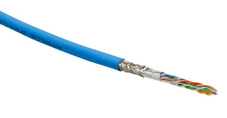 Hyperline SFUTP4-C5E-S24-IN-LSZH-BL-305 (305 м) Кабель витая пара SF/UTP, категория 5e, 4 пары (24 AWG), одножильный (solid), экран - фольга + медная оплетка, LSZH, –20°C – +75°C, синий купить с доставкой по РФ
