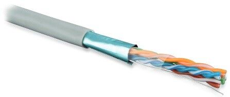 Hyperline SFUTP4-C5E-S24-IN-LSZH-GY-305 (305 м) Кабель витая пара SF/UTP, категория 5e, 4 пары (24 AWG), одножильный (solid), экран - фольга + медная оплетка, LSZH, –20°C – +75°C, серый купить с доставкой по РФ