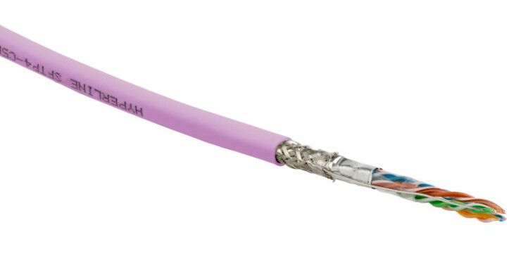 Hyperline SFUTP4-C5E-S24-IN-LSZH-PK-305 (305 м) Кабель витая пара SF/UTP, категория 5e, 4 пары (24 AWG), одножильный (solid), экран - фольга + медная оплетка, LSZH, –20°C – +75°C, розовый купить с доставкой по РФ
