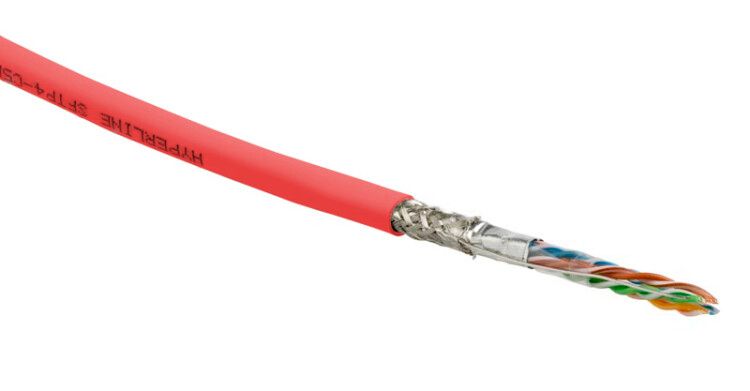 Hyperline SFUTP4-C5E-S24-IN-PVC-RD-305 (305 м) Кабель витая пара SF/UTP, категория 5e, 4 пары(24 AWG), одножильный(solid), экран - фольга + медная оплетка, PVC, –20°C – +75°C, красный купить с доставкой по РФ