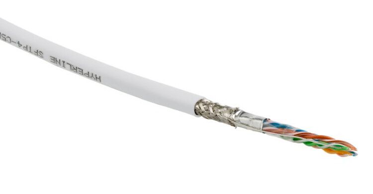 Hyperline SFUTP4-C5E-S24-IN-PVC-WH-305 (305 м) Кабель витая пара SF/UTP, категория 5e, 4 пары(24 AWG), одножильный(solid), экран - фольга + медная оплетка, PVC, –20°C – +75°C, белый купить с доставкой по РФ