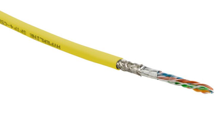 Hyperline SFUTP4-C5E-S24-IN-PVC-YL-305 (305 м) Кабель витая пара SF/UTP, категория 5e, 4 пары(24 AWG), одножильный(solid), экран - фольга + медная оплетка, PVC, –20°C – +75°C, желтый купить с доставкой по РФ