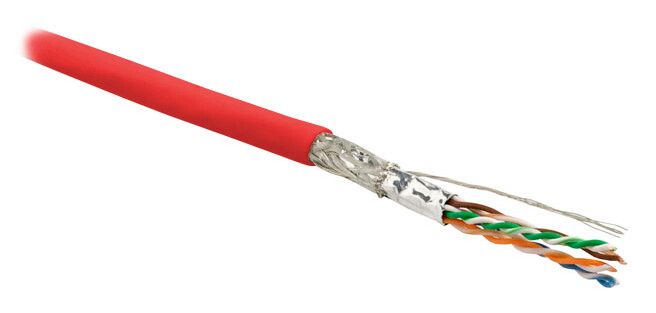 Hyperline SFUTP4-C6-P26-IN-LSZH-RD-500 (500 м) Кабель витая пара, экранированная SF/UTP, категория 6, 4 пары (26 AWG), многожильный (patch), экран - фольга + медная оплетка, LSZH, красный купить с доставкой по РФ