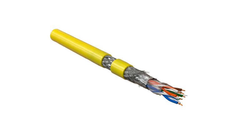 Hyperline SFUTP4-C6-P26-IN-LSZH-YL-500 (500 м) Кабель витая пара, экранированная SF/UTP, категория 6, 4 пары (26 AWG), многожильный (patch), экран - фольга + медная оплетка, LSZH, желтый купить с доставкой по РФ