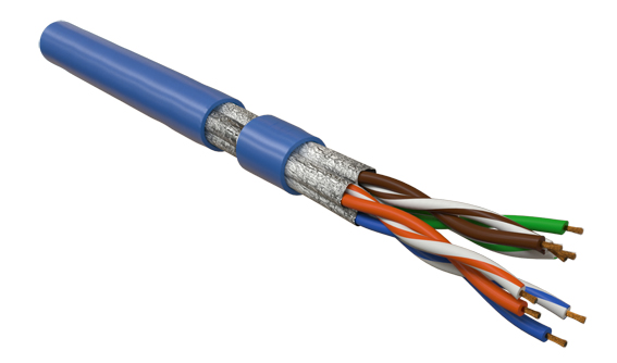 Кабель витая пара Hyperline UFTP4-C6-P26-IN-LSZH-BL-500 (500 м)  экранированная U/FTP, категория 6, 4 пары (26 AWG), многожильный (patch), каждая пара в фольге, LSZH, синий купить с доставкой по РФ