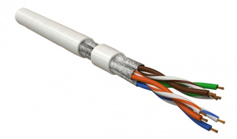 Кабель витая пара Hyperline UFTP4-C6-P26-IN-LSZH-WH-100 (100 м)  экранированная U/FTP, категория 6, 4 пары (26 AWG), многожильный (patch), каждая пара в фольге, LSZH, белый купить с доставкой по РФ