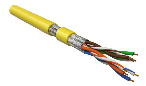 Кабель витая пара Hyperline UFTP4-C6-P26-IN-LSZH-YL-500 (500 м)   экранированная U/FTP, категория 6, 4 пары (26 AWG), многожильный (patch), каждая пара в фольге, LSZH, желтый купить с доставкой по РФ