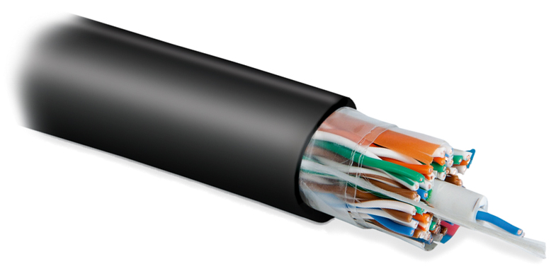 Кабель витая пара Hyperline UUTP25W-C5-S24-OUT-PE-BK (UTP25W-C5-SOLID-OUTDOOR-PE)  (4 пары (24 AWG)х6 + 1пара (24 AWG)), одножильный (solid), внешний, PE, -40°C – +60°C, черный купить с доставкой по РФ