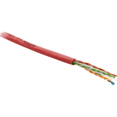 Кабель витая пара Hyperline UUTP4-C5E-P24-IN-PVC-RD-100 (100 м)  неэкранированная U/UTP, категория 5e, 4 пары (24 AWG), многожильный (patсh), PVC, -20°C – +75°C, красный купить с доставкой по РФ