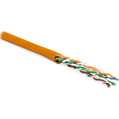 Кабель витая пара Hyperline UUTP4-C5E-S24-IN-PVC-OR-305 (305 м) неэкранированная U/UTP, категория 5e, 4 пары (24 AWG), одножильный (solid), PVC, -20°C – +75°C, оранжевый купить с доставкой по РФ