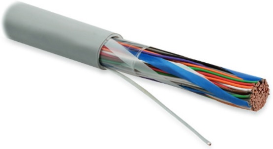 Кабель витая пара Hyperline UUTP50-C3-S26-IN-PVC-GY категория 3, 50 пар (26 AWG), одножильный (solid), PVC, –20°C – +60°C, серый купить с доставкой по РФ
