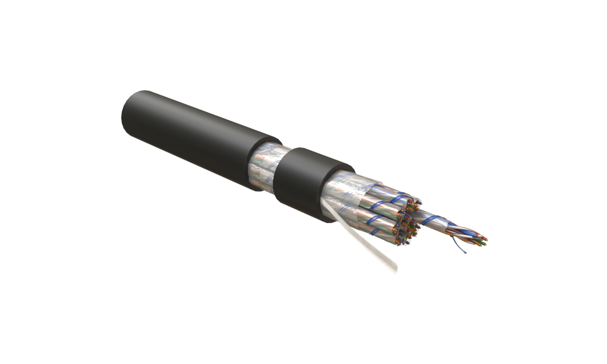 Кабель витая пара Hyperline UUTP50W-C5-S24-OUT-PE-BK категория 5, 50 пар (5 пар (24 AWG)х10), одножильный (solid), внешний, PE, -40°C – +60°C, черный купить с доставкой по РФ