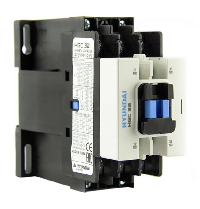 Магнитный контактор HYUNDAI HGC32 11NS Х380 32А 15 кВт при АС3 (380-440В) кат. 380В АC 1НО+1НЗ купить с доставкой по РФ