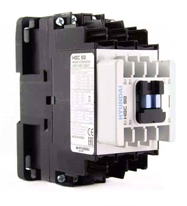 Магнитный контактор HYUNDAI HGC50 22NS X380 50A 22 кВт при АС3 (380-440В) кат. 380В АC 2НО+2НЗ купить с доставкой по РФ