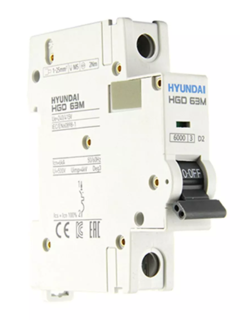 Автоматический выключатель HYUNDAI HGD63-M 1PMCS0000C 00025 1 полюс, 25А, ток к.з. 6kA, хар-ка C (STANDARD) купить с доставкой по РФ