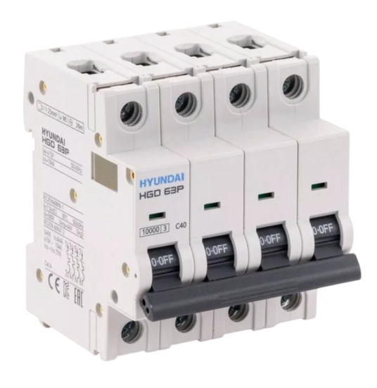 Автоматический выключатель HYUNDAI HGD63P 4PMCS0000C 00040 4 полюса, 40А, ток к.з. 10kA, хар-ка C (STANDARD) купить с доставкой по РФ