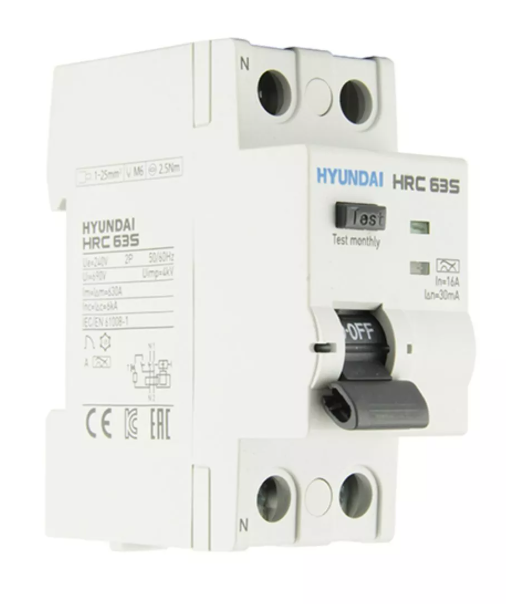 Устройство защитного отключения HYUNDAI HRC63S 2PG4S0000C 00040F 2 полюса, 40A, 30mA (STANDARD), тип A купить с доставкой по РФ