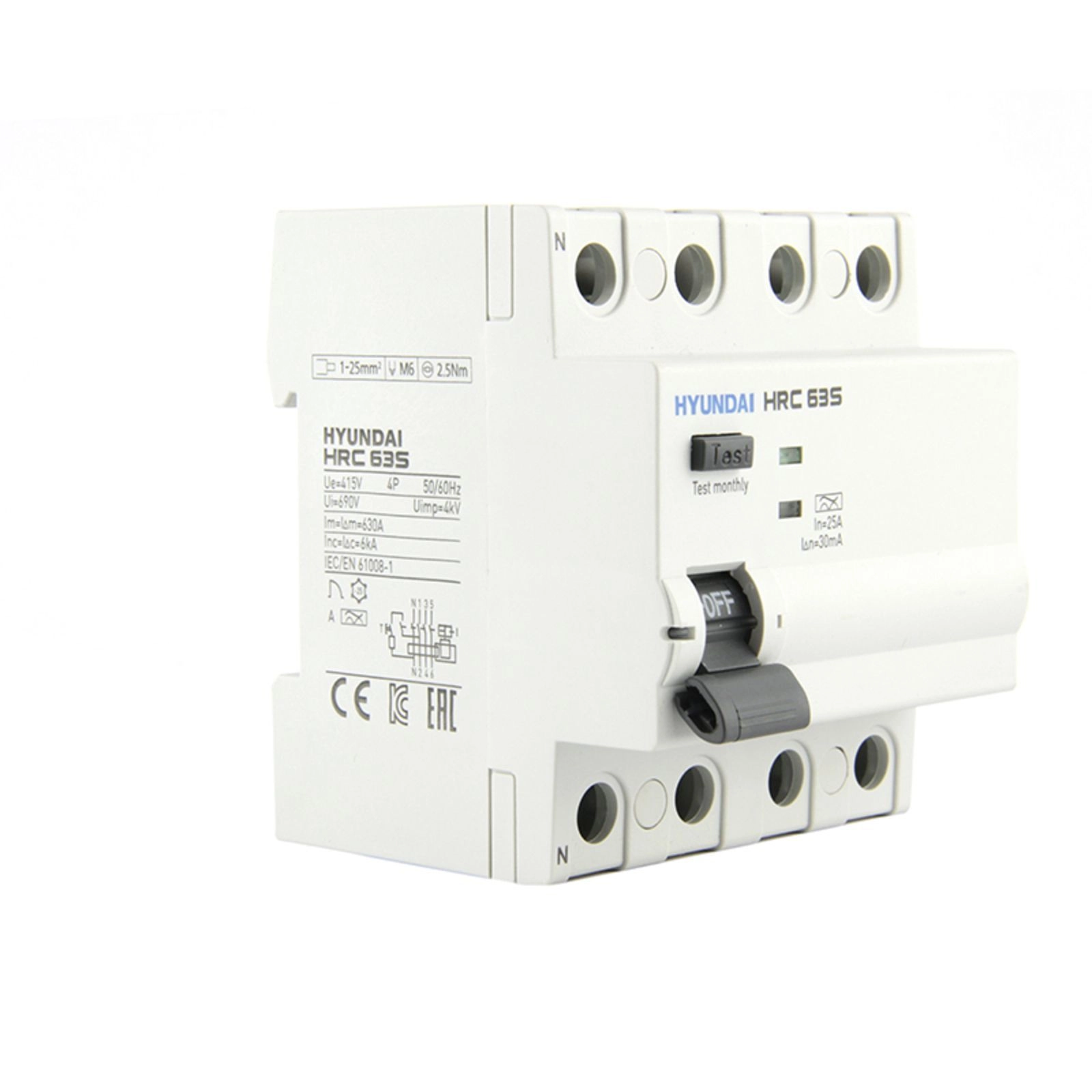 Устройство защитного отключения Hyundai HRC63S 4PG5S0000C 00040F 4 полюса, 40A, 100mA (STANDARD), тип A