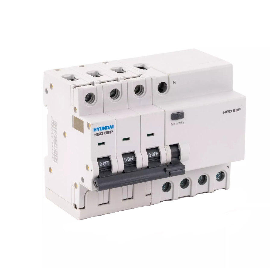 Дифференциальный автомат Hyundai HRO63P 3NG4C0000C 00020G 3 полюса+N 20A ток 10kA 30mA тип AC (STANDARD)