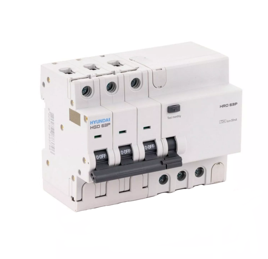 Дифференциальный автомат Hyundai HRO63P 3PG4B0000C 00040G 3 полюса 40A ток 10kA 30mA тип AC (STANDARD)