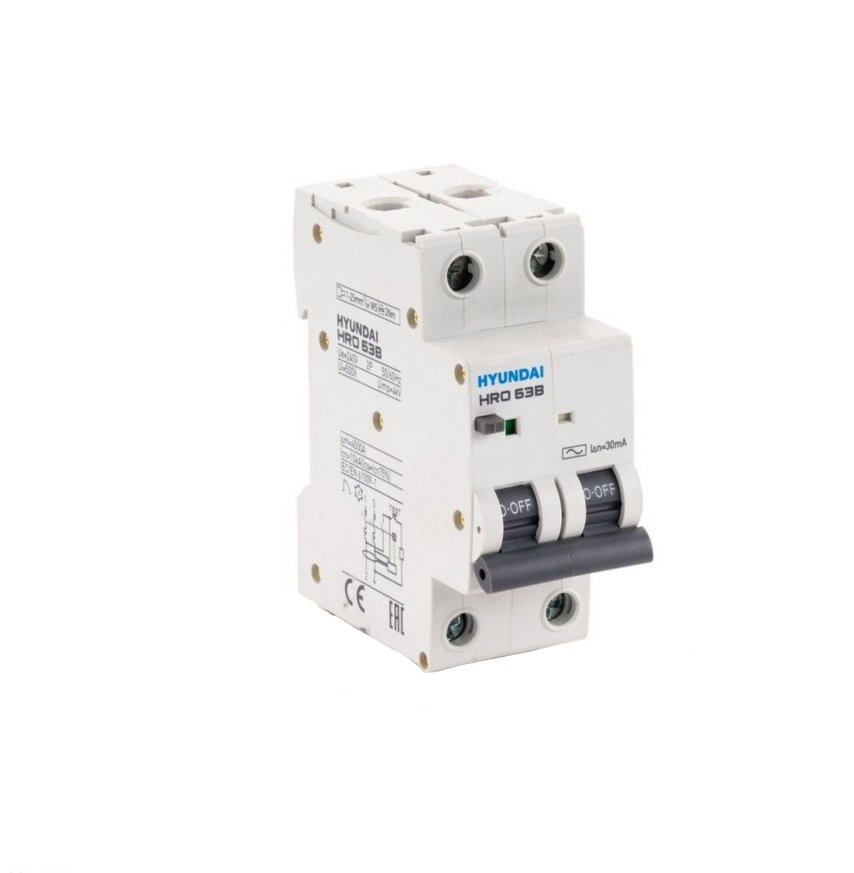 Дифференциальный автомат Hyundai HRO63B 2PG4C0000C 00020G 2 полюсa 20A ток 10kA 30mA тип AC (STANDARD)