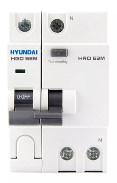 Дифференциальный автомат HYUNDAI HRO63M 1NG4B0000C 00006G 1 полюс + нейтр., 6A ток, к.з. 6kA,30mA, тип AC (STANDARD) купить с доставкой по РФ