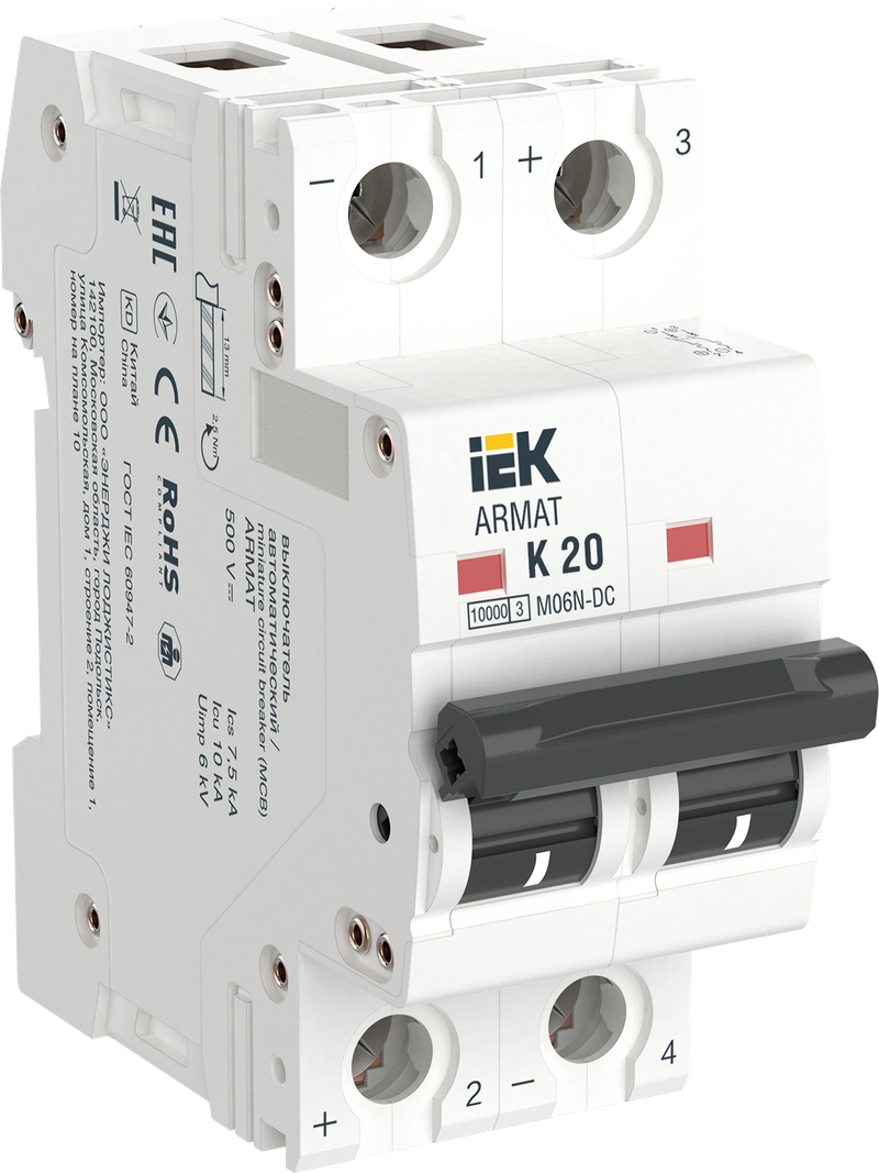 Автоматический выключатель IEK ARMAT M06N-DC 2P K 20А