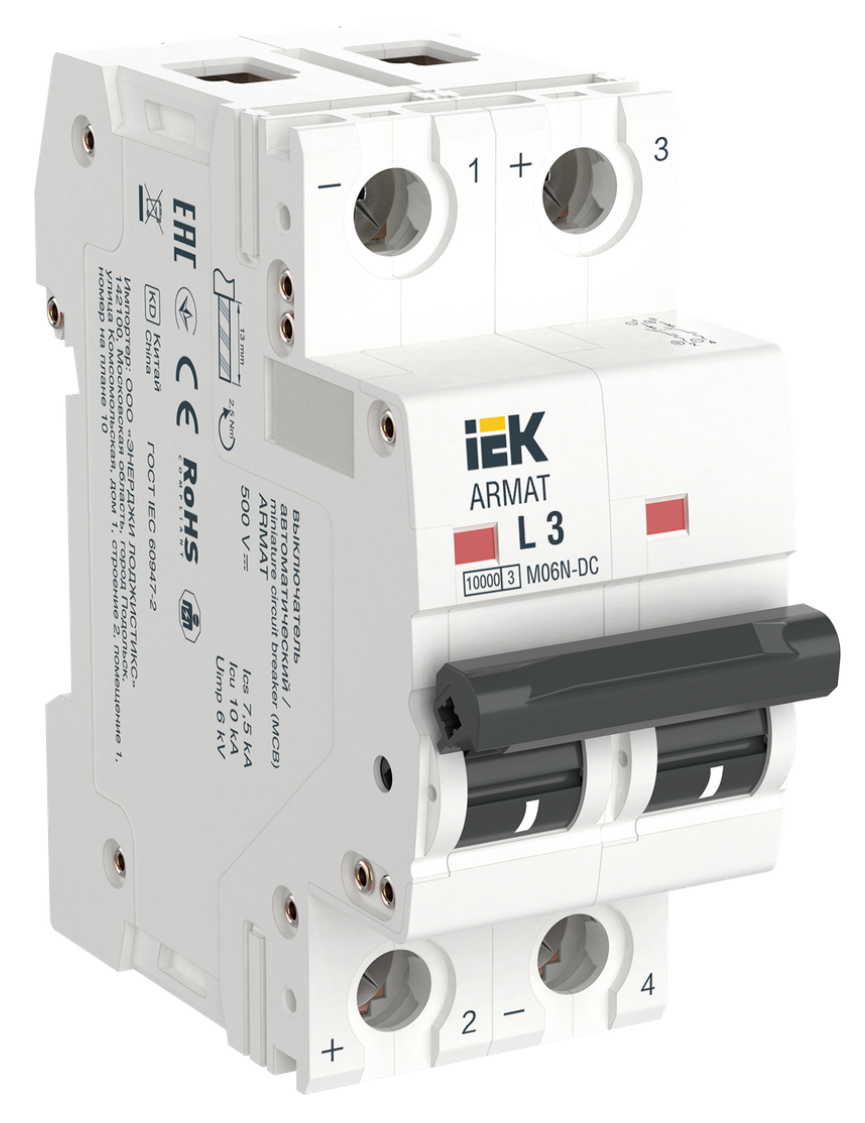 Автоматический выключатель IEK ARMAT M06N-DC 2P L 3А