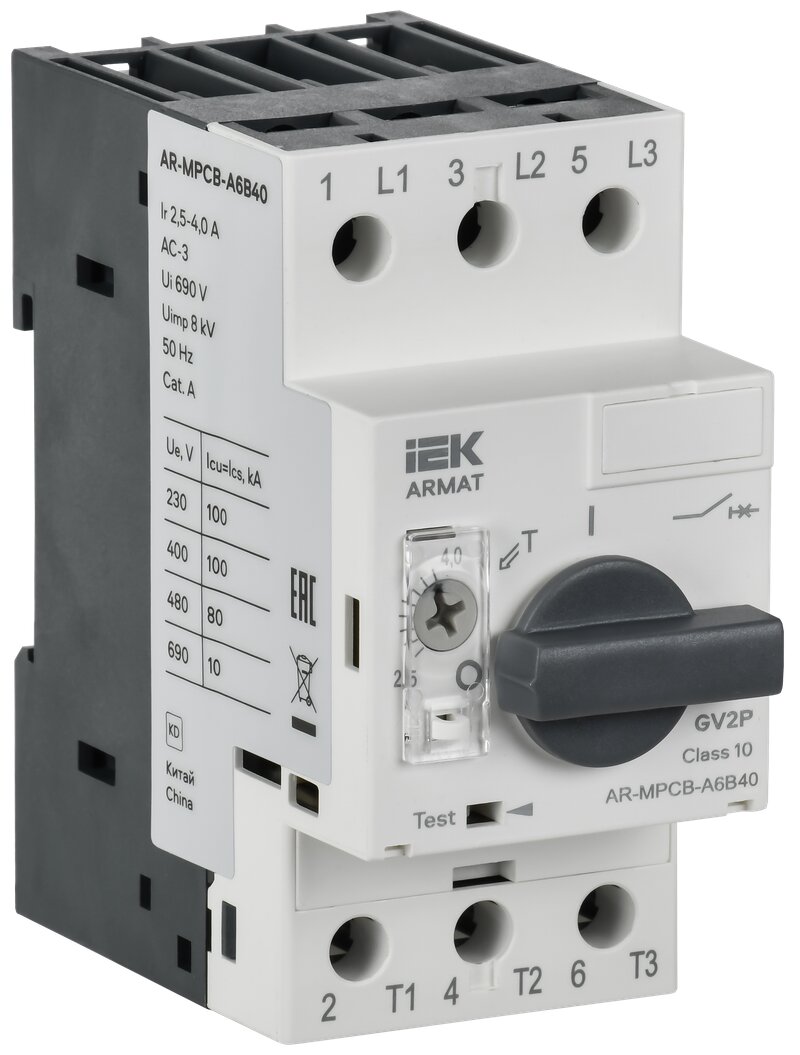Автоматический выключатель защиты двигателя IEK ARMAT A1 GV2P, 2.5-4А